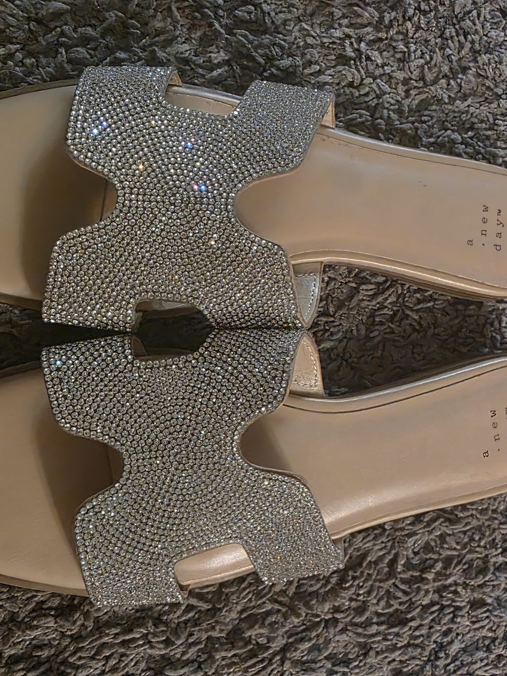 a new day Women's Silver Crystal Slide Sandals